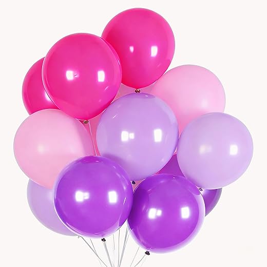100 Pack Pink and Purple Balloons Balloons 12 Inch Purple and Light Pink Hot Pink Latex Balloons for Girl Birthday Bridal Baby Shower Engagement Bachelorette Wedding Graduation Party Decorations