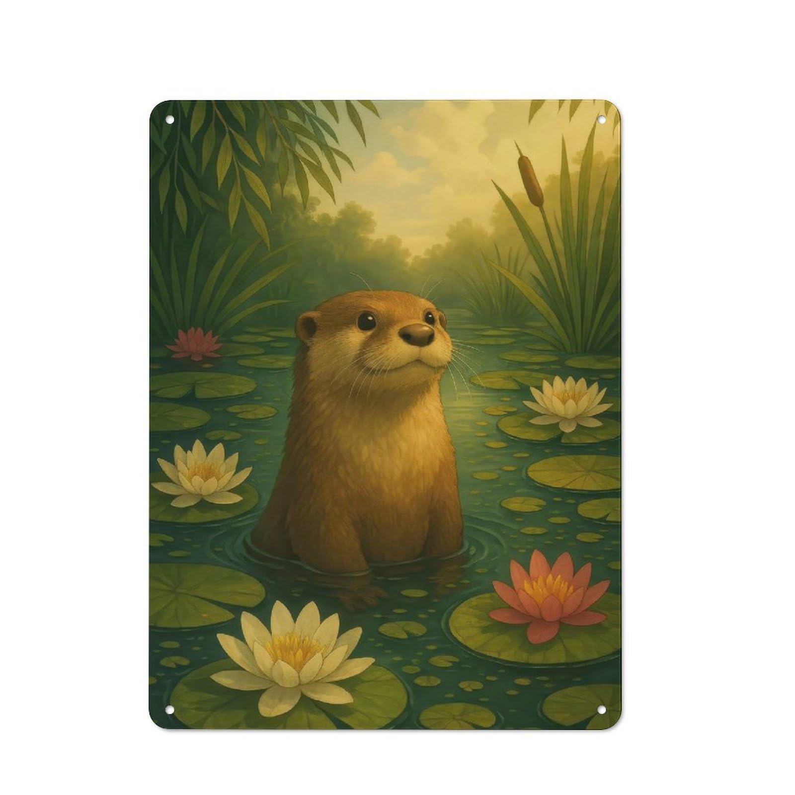 Junmoney Otter In Lily Pond Vintage Cafe Metal Sign 40X30cm Featuring Bistro Wall Plaque For Tea Room, Shop Wall Or Breakfast Area