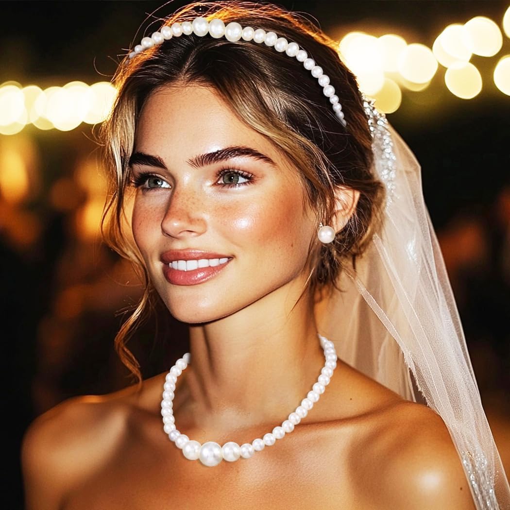 Sixexey Pearl Jewelry Set Wedding Bridal Necklace Jewelry Prom Costume Jewelry Accessories for Women - Image 3