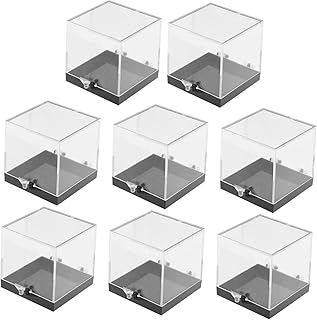 ULTECHNOVO 8 Pcs Mineral Standard Display Box Plastic Storage Boxes Plastic Display Stands Acrylic Box with Lid Acrylic Boxes for Display Action Figure Display Case Countertop Cube Box Statue