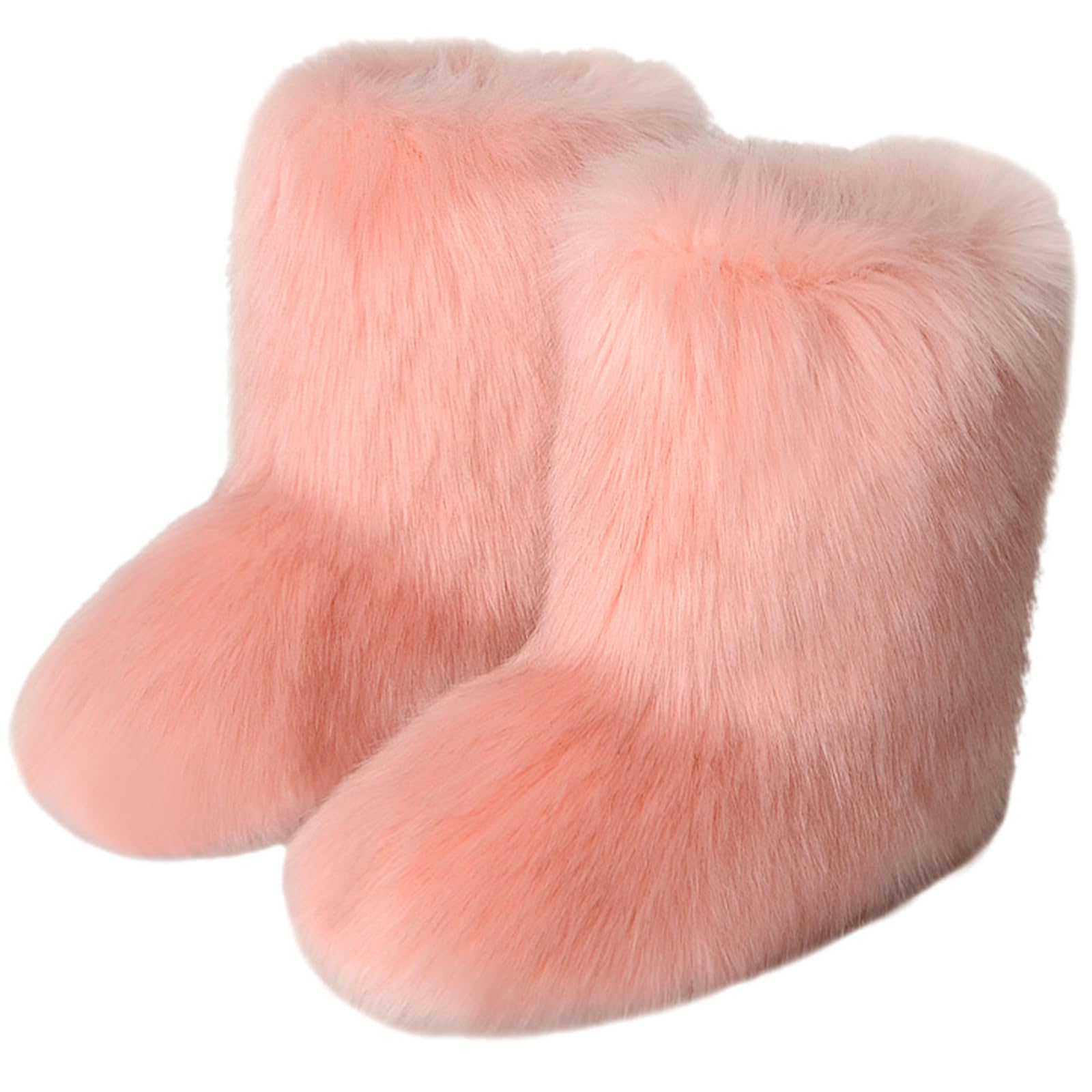 NIGXWNS Womens Furry Faux Fur Booties Winter Warm Snow Ankle Boots Fuzzy Fluffy Furry Mid Calf Boots Outdoor Comfy Flat Shoes
