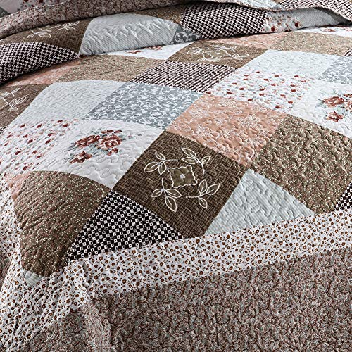 NEWLAKE Quilt Bedspread Sets-Checkered Floral Reversible Coverlet Set,Queen Size