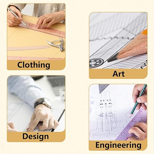 Miniatura 7 de Juego de 4 reglas de patrón de costura, juego de reglas curvas de ropa con métrica transparente flexible, para diseñadores, sastres, principiantes