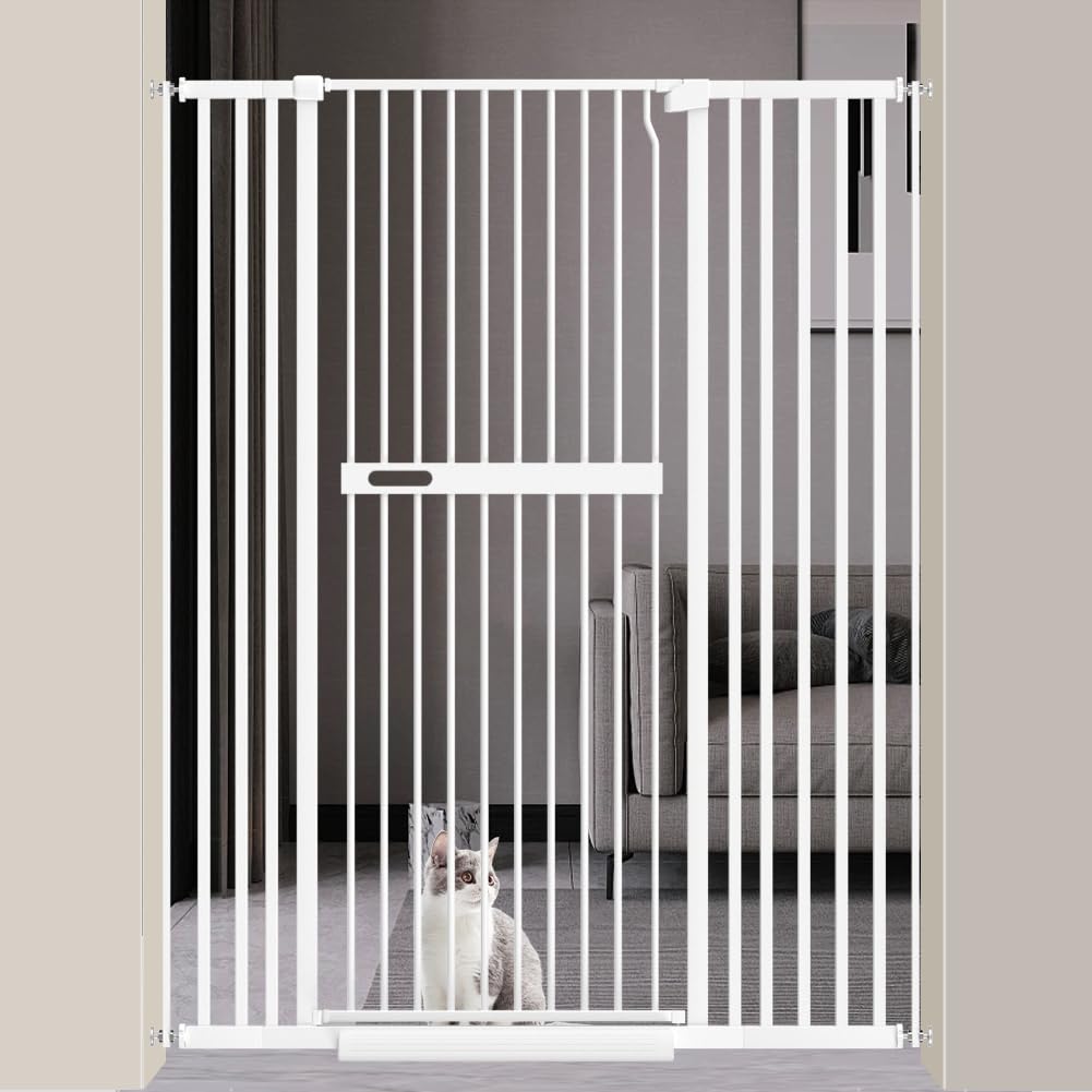 70.86" Extra Tall Cat Pet Gate for Doorways Indoor Proof?29.92-45.67" Wide Tall Dog Puppy Safety Baby Gate for Cat Pet, Pressure Mounted No Drill Walk Through White Metal White 29.92-45.67"/76-116CM