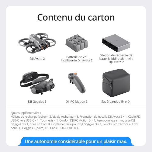 DJI Bundle Fly More Avata 2 (Trois Batteries), Drone FPV avec Caméra 4K, Acrobaties en Une Touche, Protection d’hélice intégrée, Drone Caméra avec Goggles 3 et RC Motion 3 - 7