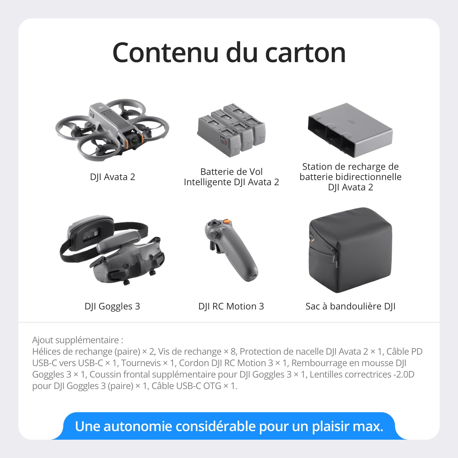 DJI Avata 2 Fly More Bundle FPV Drone 4K Caméra Acrobaties une Touche Goggles 3 RC Motion 3
