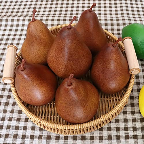 Wjboand 6Pcs Fake Brown Pear Artificial Lifelike Fake Fruits Decorative Kitchen Party Home Ornament House Table Faux Fruit Centerpieces Sketch Photography Prop #TOP3
