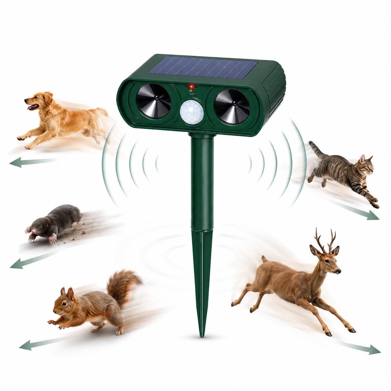 SONICFIELD Ultrasuoni per Piccioni Solare con Sensore PIR, Dissuasore per Uccelli e Volatili, Spaventa Piccioni da Balcone, Repellente per Giardino contro Gatti, Cani, Talpe e Scoiattoli, 225m²