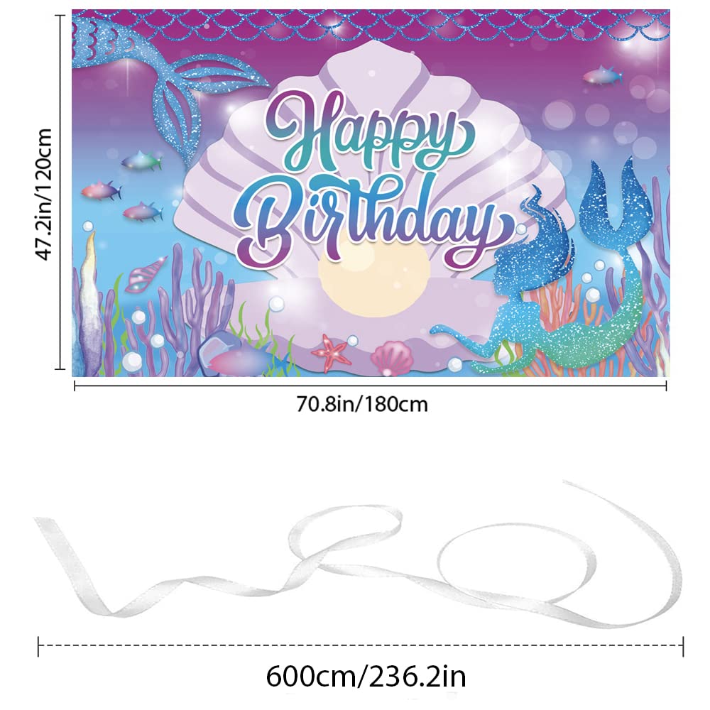 LDWLYW Mermaid Birthday Banner Backdrop Under The Sea