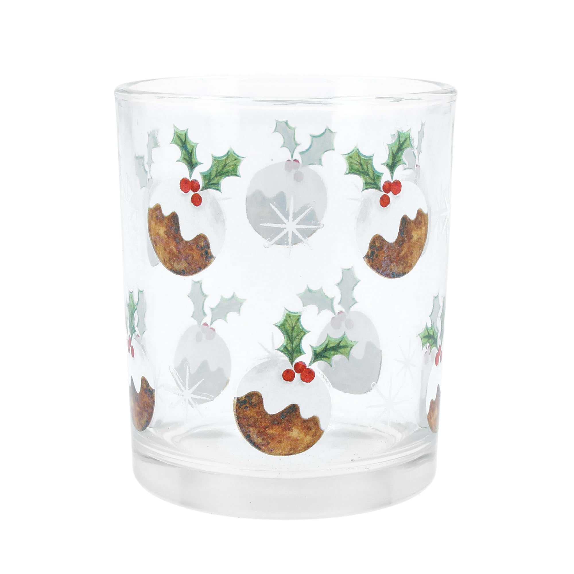 Gisela Graham Clear Tea Light Holder With Christmas Puddings