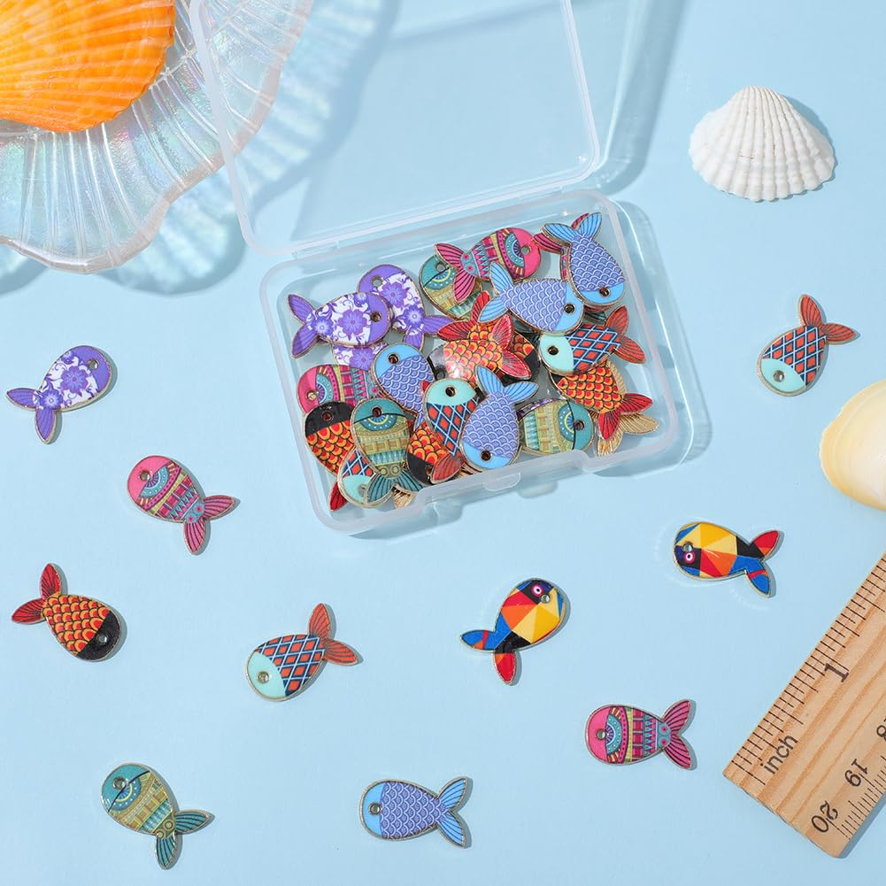SUNNYCLUE 1 scatola 42 pezzi 7 colori Ciondoli di Pesce Oceano Animale Fascino Lega Oro Smalto Kawaii Estate Pesci di Mare Dipinti Ciondoli per Creazione di Gioielli Ciondoli Collane Bracciali Orecchi
