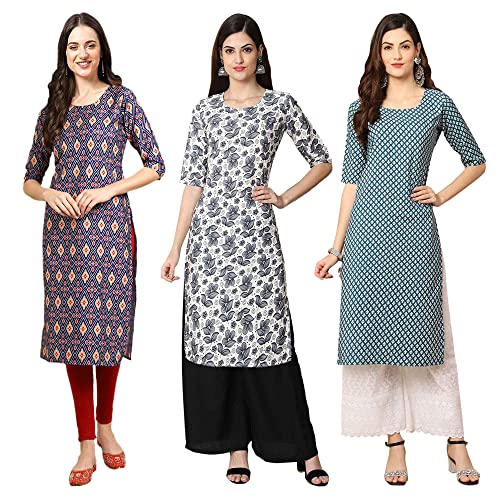 Image of Pinkmint Women's Crepe Digital Print Straight Kurta [Pack of 3] (CKX-357-372-367)