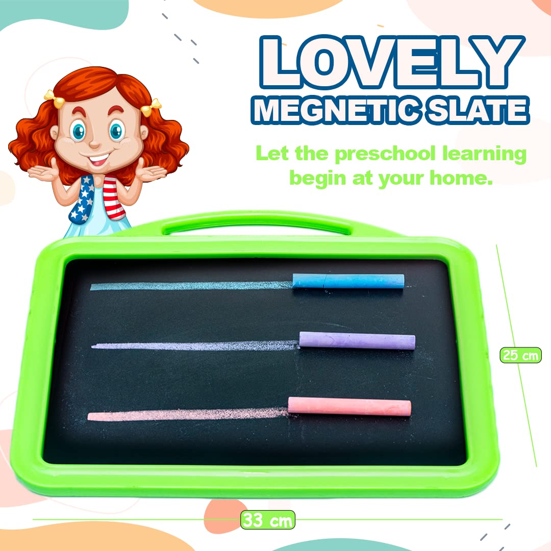 Avis Lovely Magnetic Slate | Double Sided Slate with Colorful Magnetic Alphabets & Numbers for Kids (Green) 3