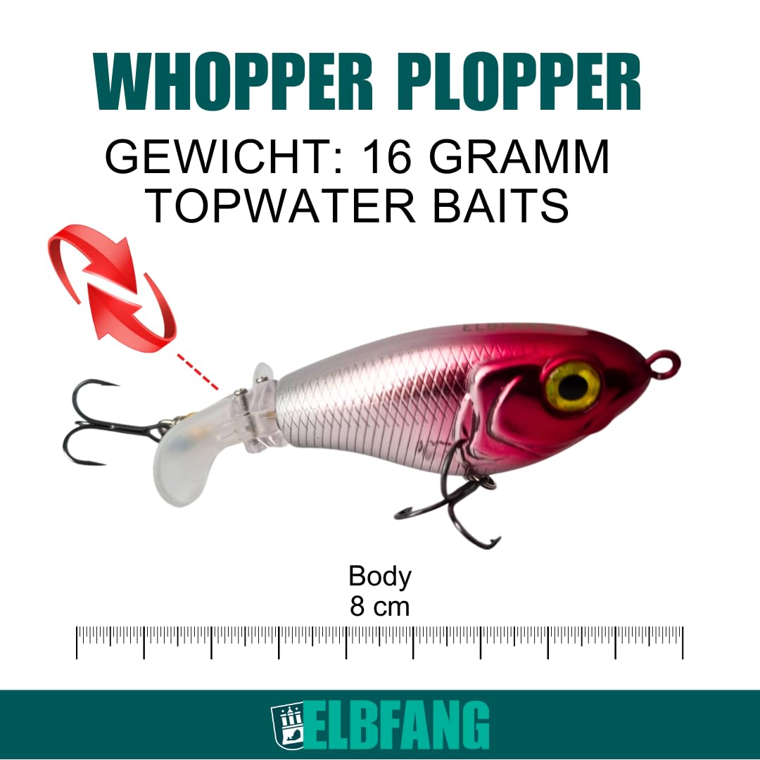 Topwater Señuelos de pesca | 8 cm – 16 gramos | 5 unidades con caja de cebo | Juego de cebos artificiales para pesca de lucio y bagre