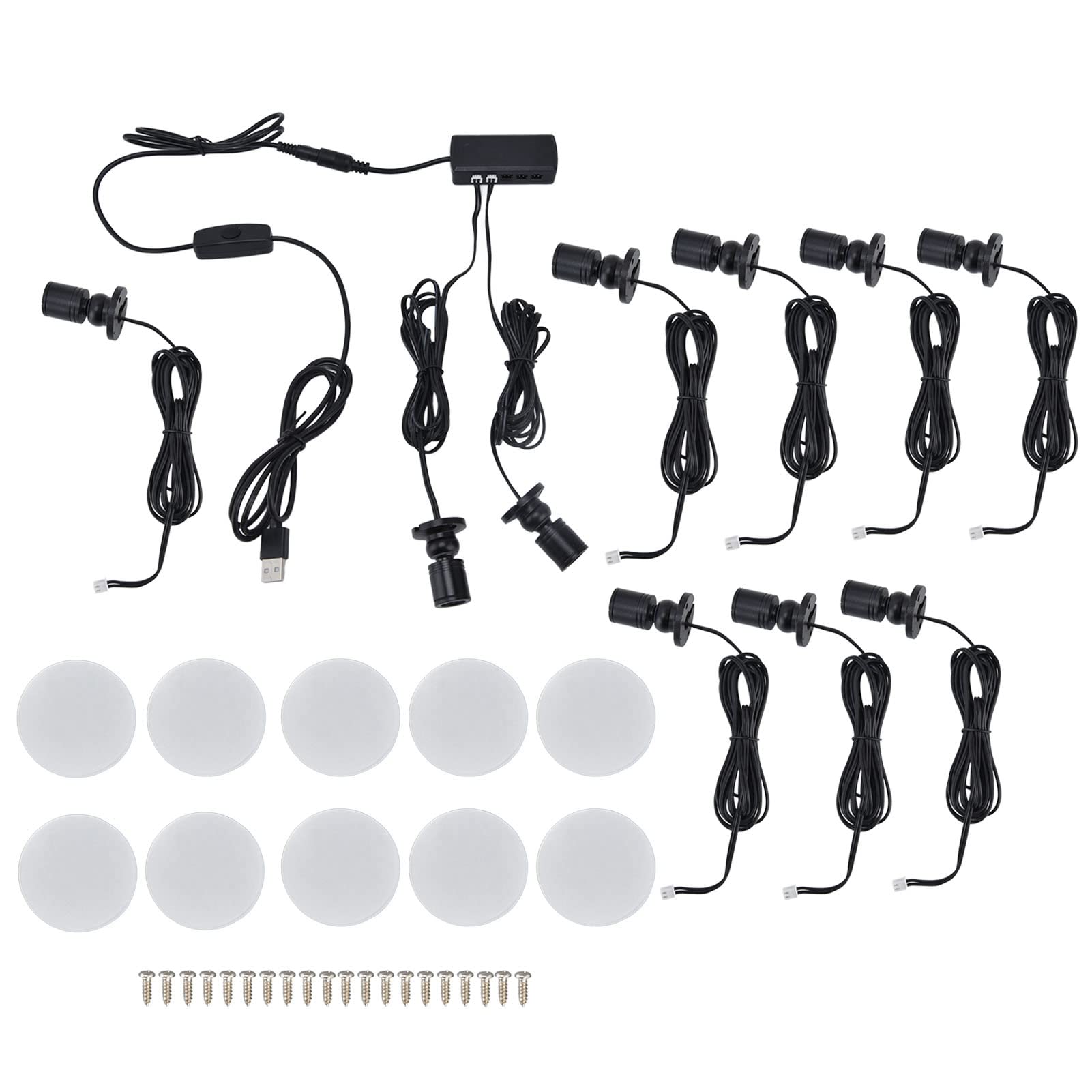 CHICIRIS Display Cabinet Light USB Powered Dimmable Round Small LED Cabinet Lamp for Wardrobe Exhibition Hall All Aluminum Lamp Body Cabinets, Wardrobes(one Drag Ten)