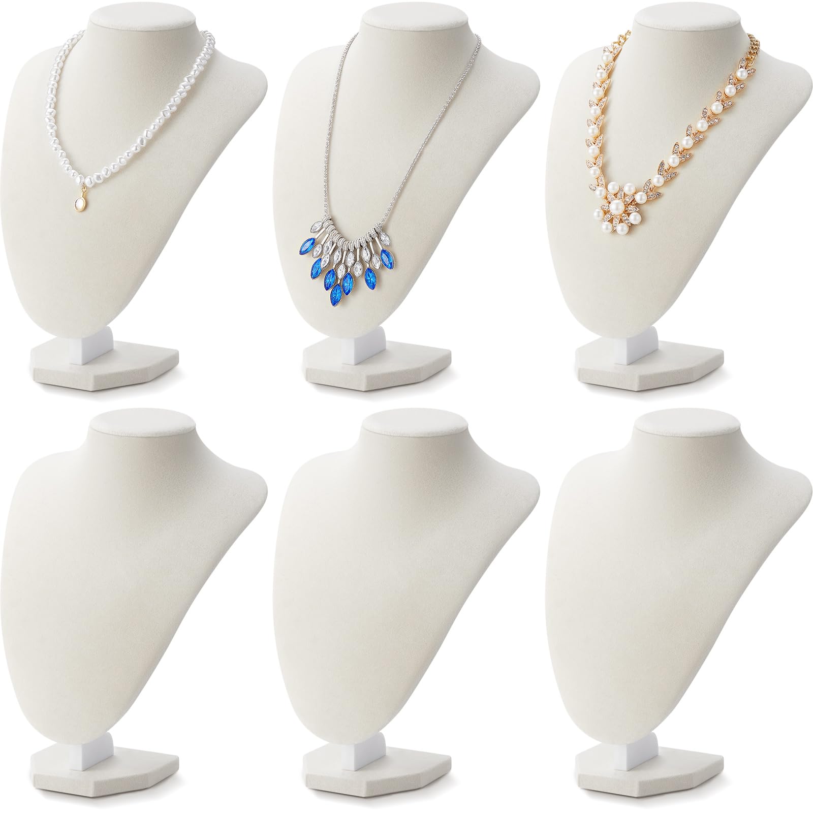 Huquary Espositore per collane, 6 pezzi, busto espositivo, gioielli, oggetti di scena per la vendita di articoli di scena per la casa e negozi (beige, velluto)