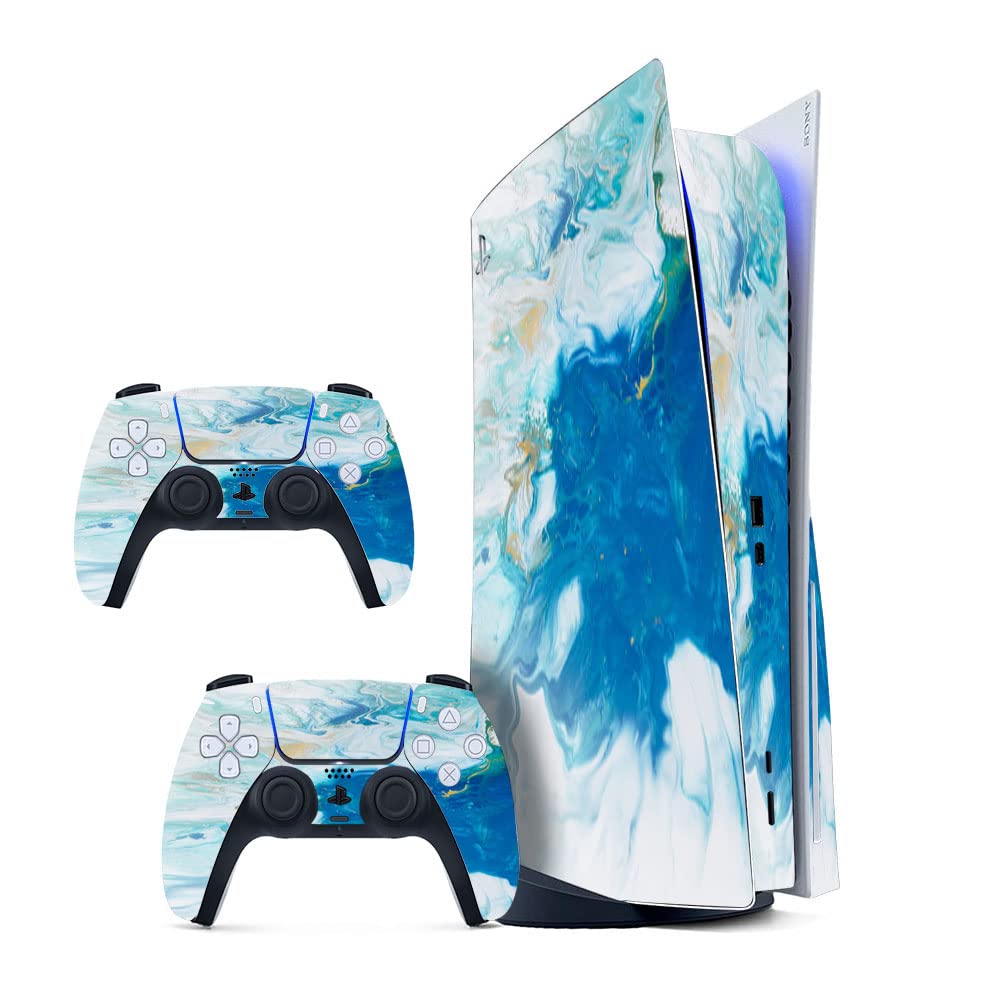 GADGETS WRAP Printed Vinyl Skin Sticker Decal for Sony PS5 PlayStation 5 Disc Edition Console & 2 Controller (Skin Only, Console & Controller not Included.) - Blue White Marble (B0BW3Q5HHR) Amazon Price History, Amazon Price Tracker