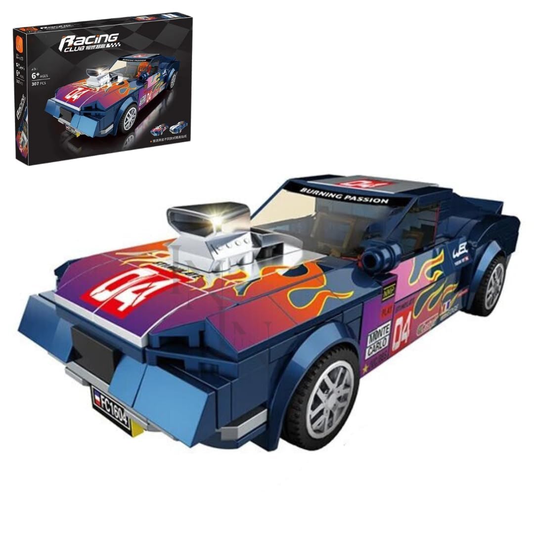 Muscle Car Building Blocks 307 PCS - Flame Design Speed Car Toy for Kids 6+