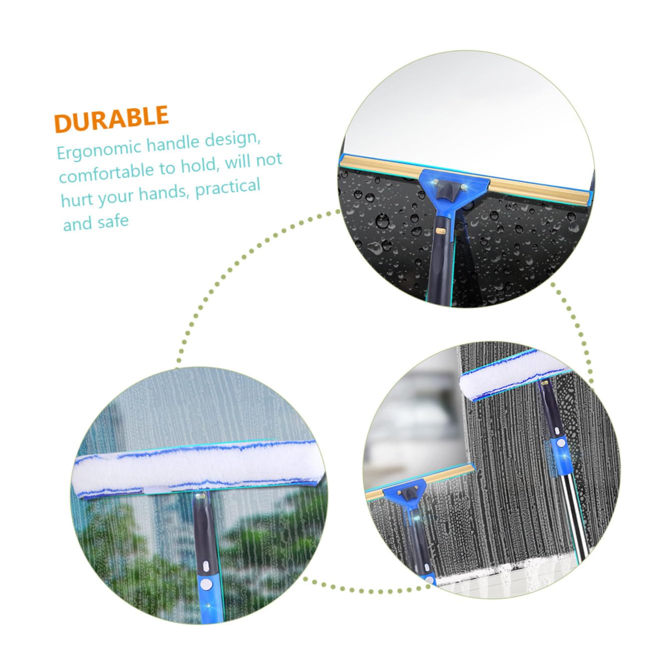 Limpiacristales con Escobilla Giratoria y Paño de Microfibra Absorbente Mango Ergonómico Extensible para Limpieza de Ventanas Coches y Mamparas de Ducha
