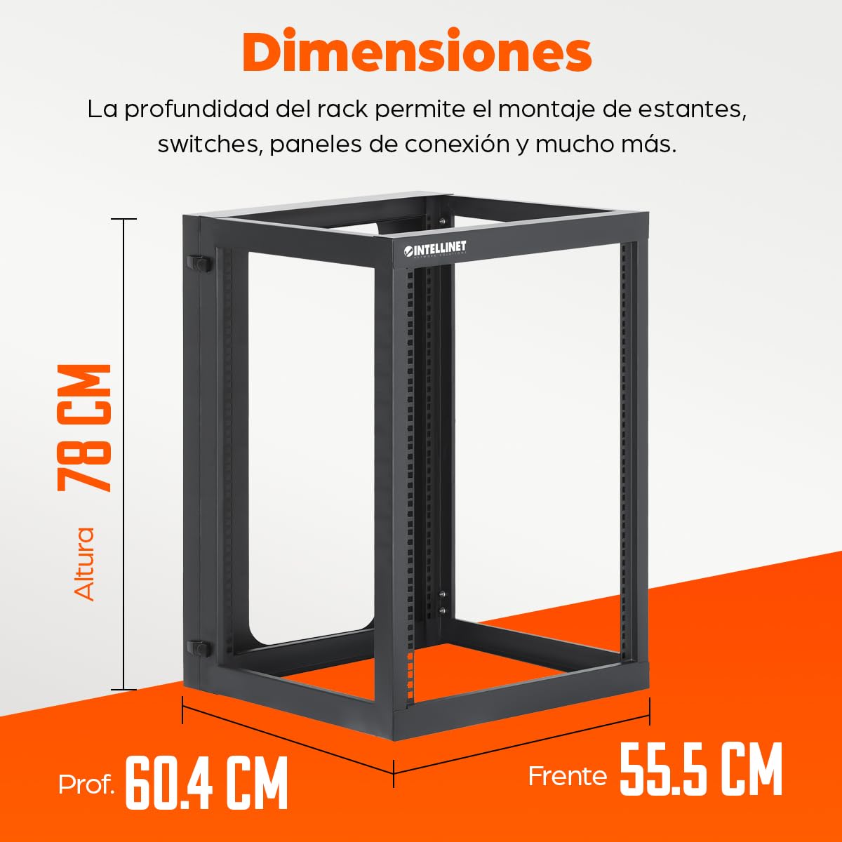 INTELLINET 716161 Armadio a Muro 19" Open Frame 4 Montanti 15U Nero