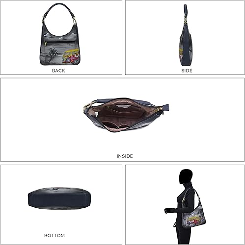 Miniatura 4 de Anna by Anuschka Hobo clásico grande de cuero genuino para mujer, pintado a mano exterior