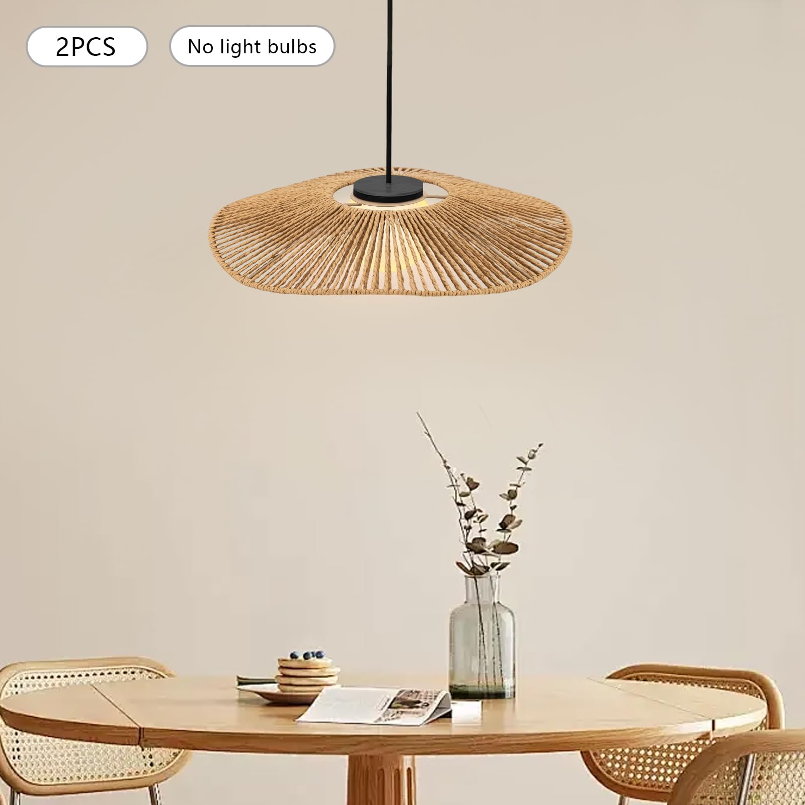 Abat-jour en rotin tressé, 2 pièces, abat-jour rond en rotin pour lustre, couvre-lampe pour salle à manger