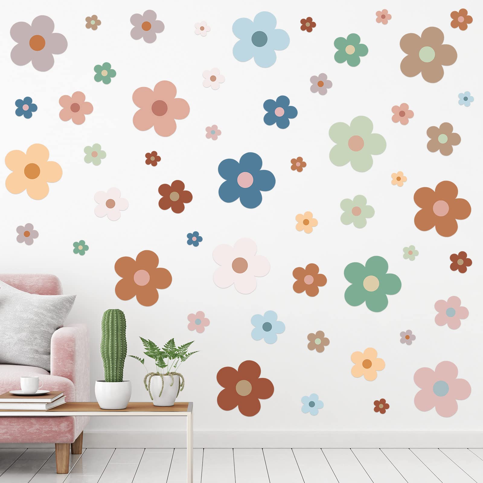 TaoBary 288 Pcs Y2k Cute Flowers Wall Sticker Colorful Floral Wall Decal Vinyl Peel and Stick Preppy Hippie Stickers Aesthetic Flowers Decor for