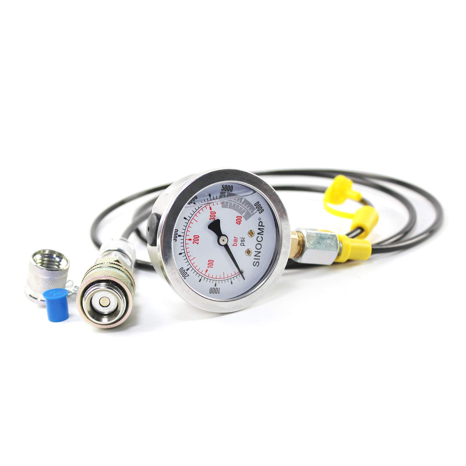 Kit di Raccordo per Prova di Pressione idraulica 40MPA/6000PSI Kit manometro con 1 manometro, 1 Tubo Flessibile di Prova e 2 raccordi per Macchine edili escavatrici, 2 Anni