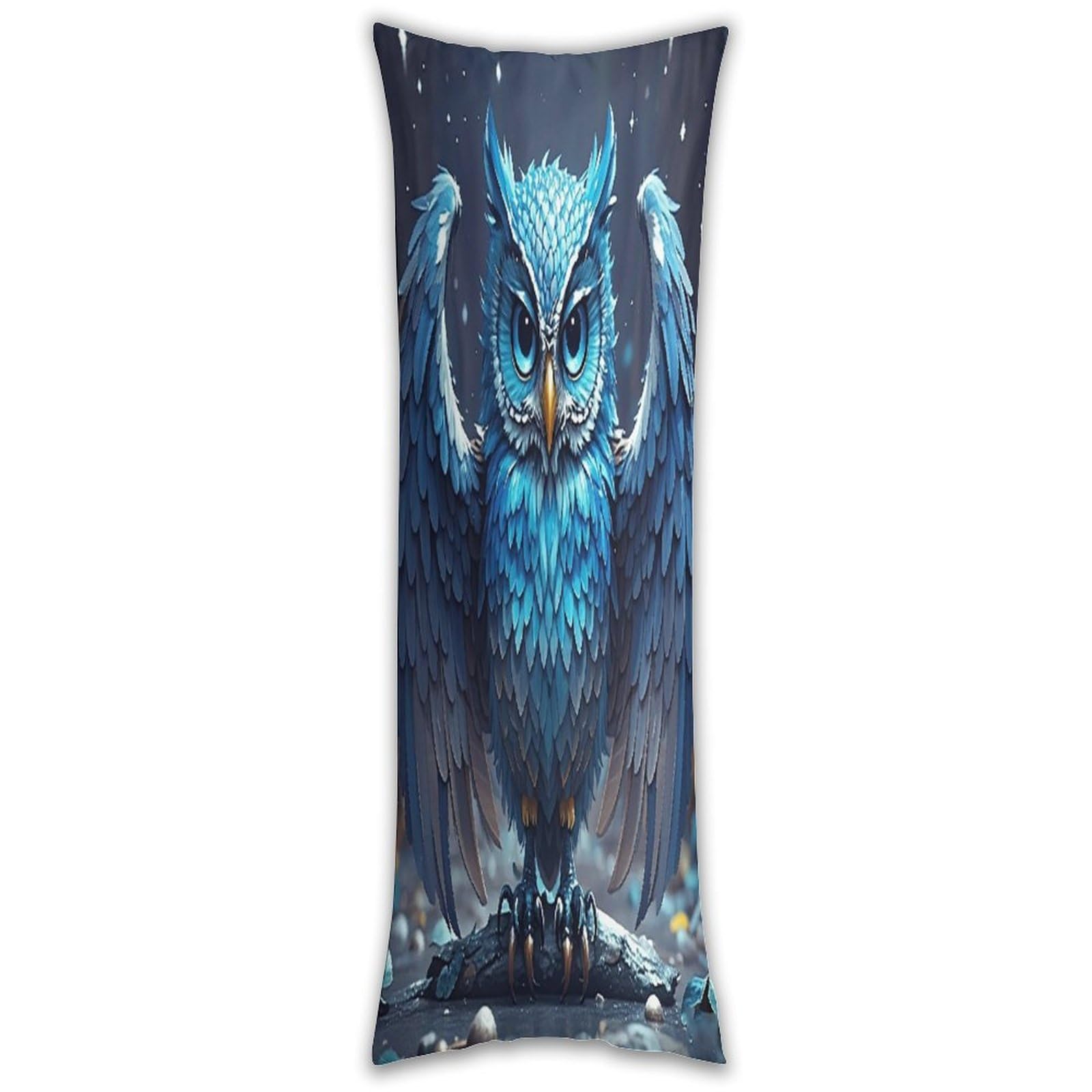 Blue Owl Long Pillow Case with Zipper Ultra Soft Microfiber Long Pillow Cover Breathable Body Pillow Protector Soft Wrinkle Pillowcase for Bed Sofa Bedroom 53 X 19 in