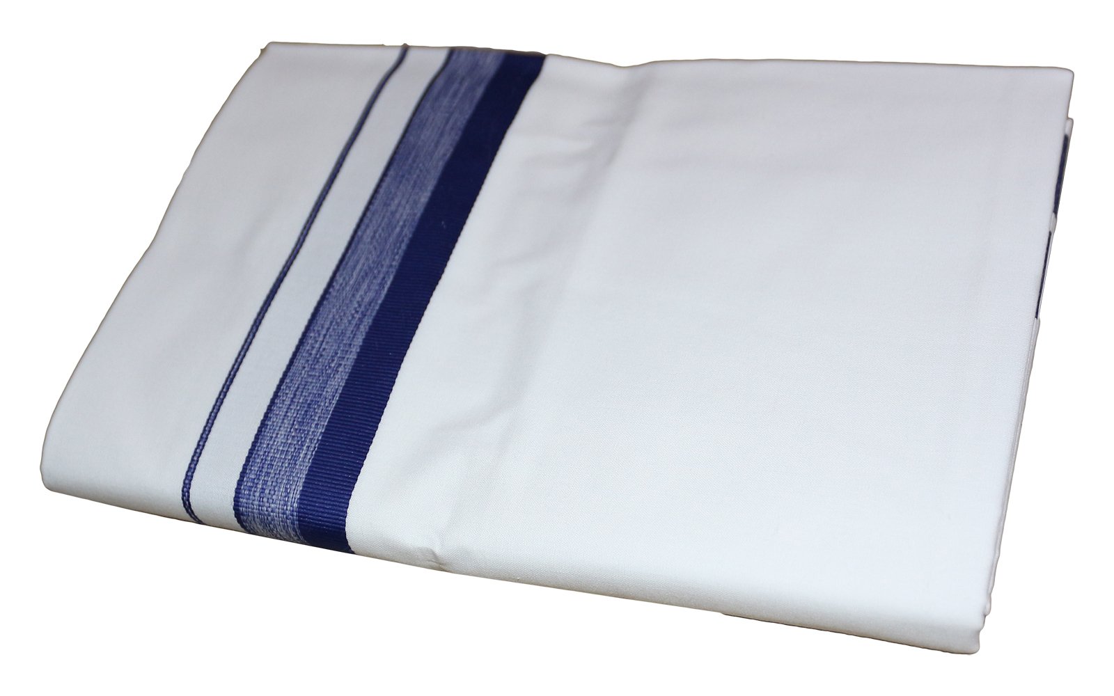 Prakasam Cotton Mens White Single Poly Cotton Dhoti With Fancy Border (1.28X2.00 Mtrs) (Gold Star) (Navy)