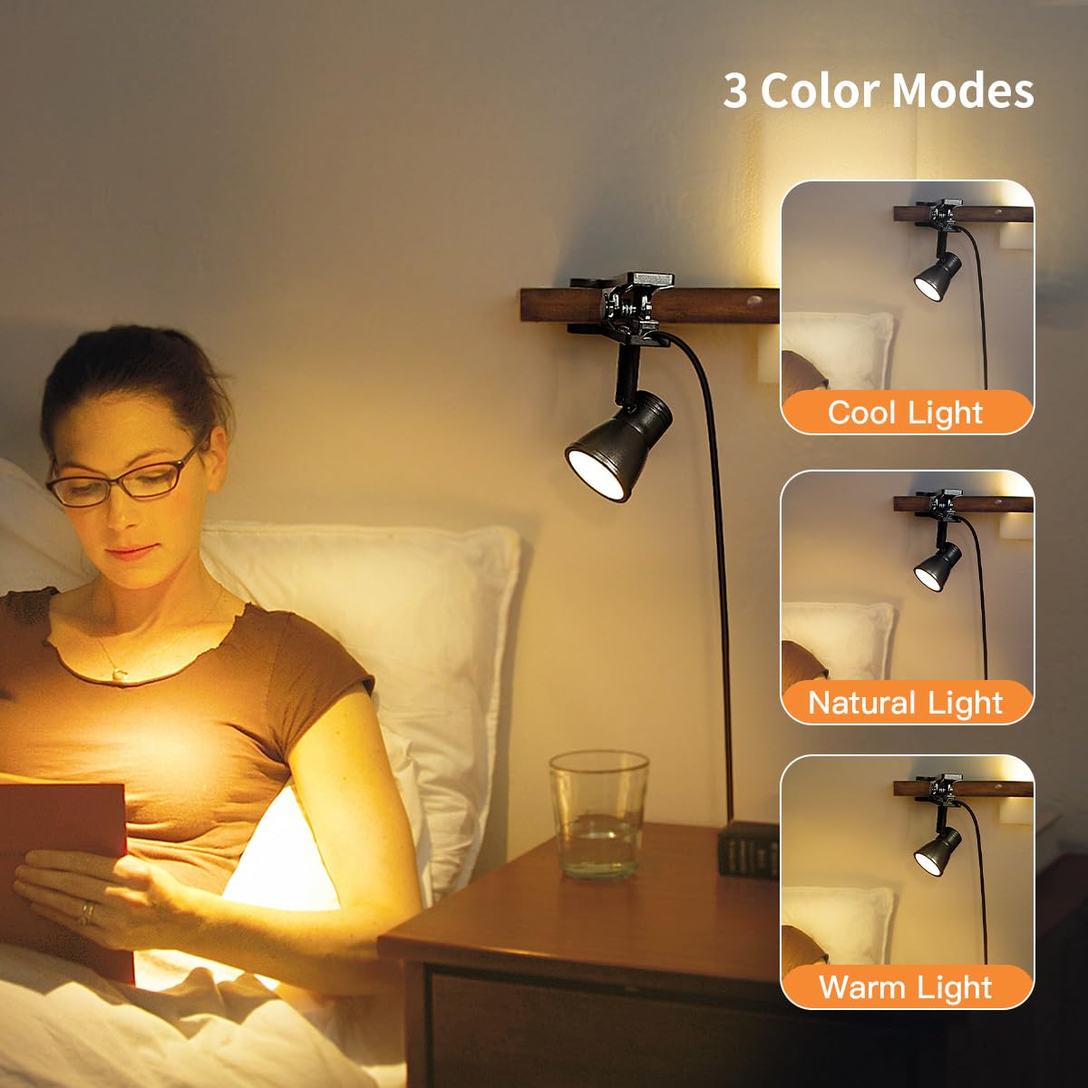 CeSunlight Clip Lamp, Mini Portable 360° Rotation Clamp on Lamp for Bed/Bedside Headboard/Table/Bunk/Desk/Shelf - Image 3
