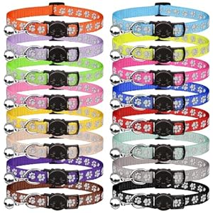 16 PCS Breakaway Cat Collars with Bells Reflective Cat Collar Safety Nylon Kitten Collars Cat Collars for Girl Boy Cats(6″-9″)