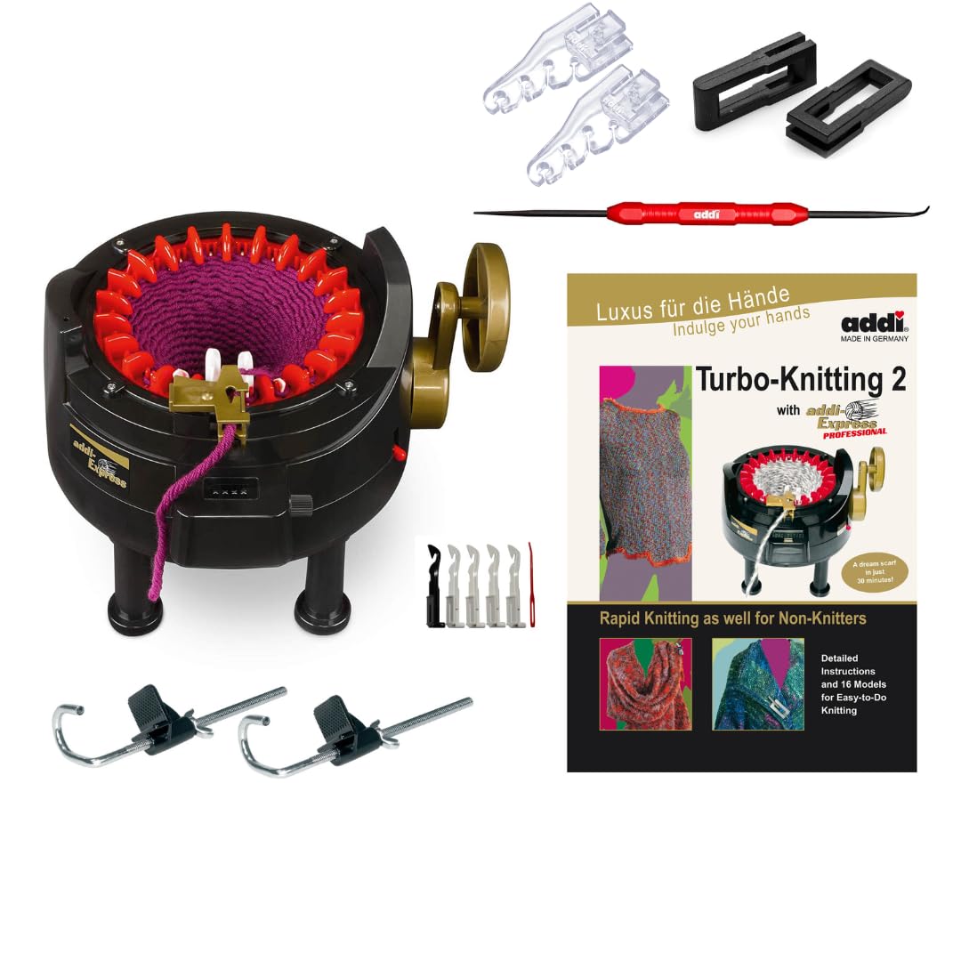 New Improved Version Of addi Express Professional Knitting Machine Extended Edition With Improved Row Counter, Pattern Book, Express Hook, Replacement Needles and 2 Stopper