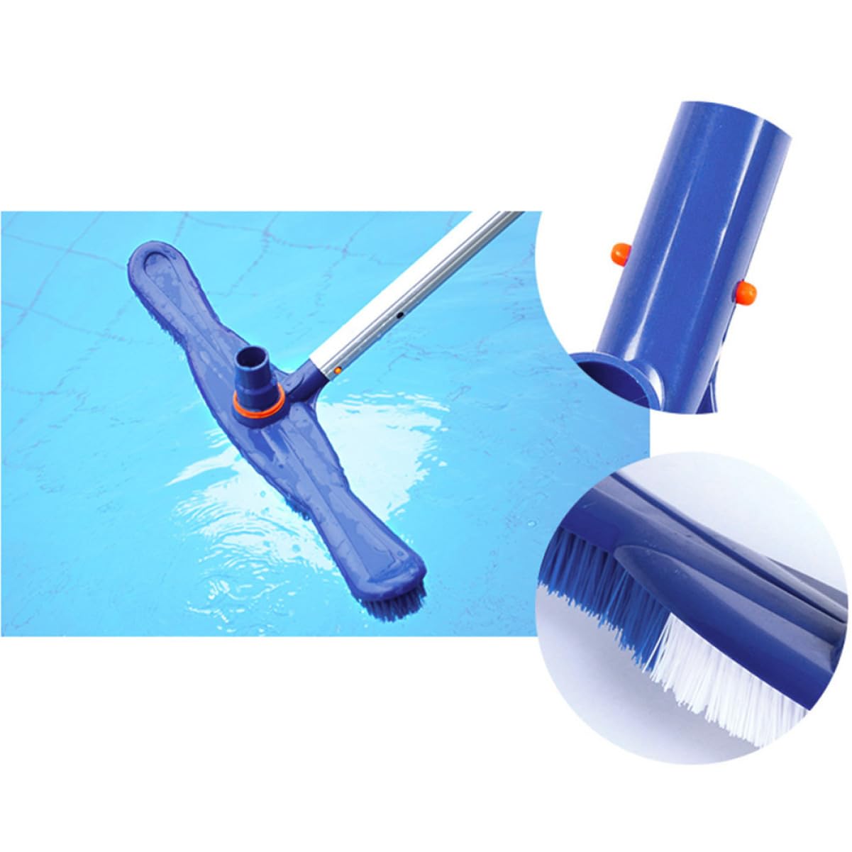 Brosse pour Piscine 20 Pouces en Plastique Aluminium Robuste | Brosse de Nettoyage, Bleu pour Sols et Parois, Ambiance Estivale, Raccord Stable