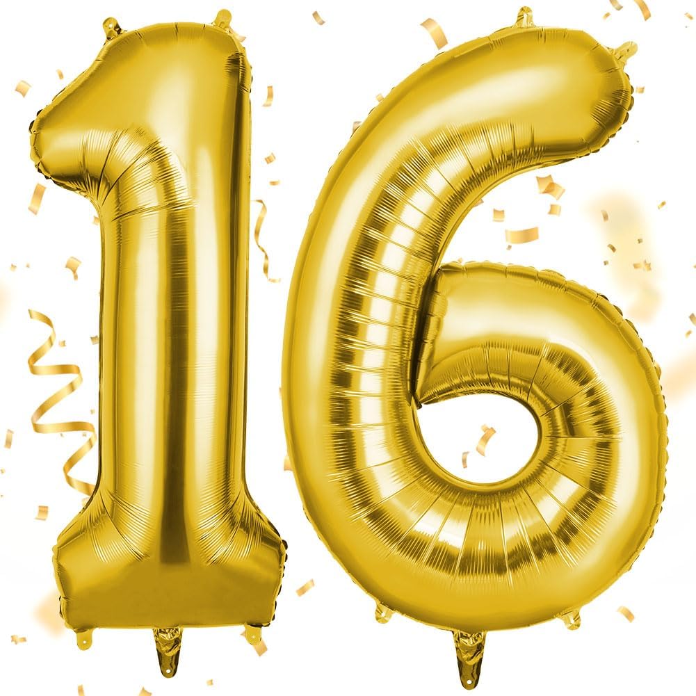 OFFCUP Heliumballonnen, 105 cm (16 inch), folieballonnen, verjaardagsballon, grote cijfers, ballonnen voor verjaardag, bruiloft, feest, decoraties, feestbenodigdheden (goud)