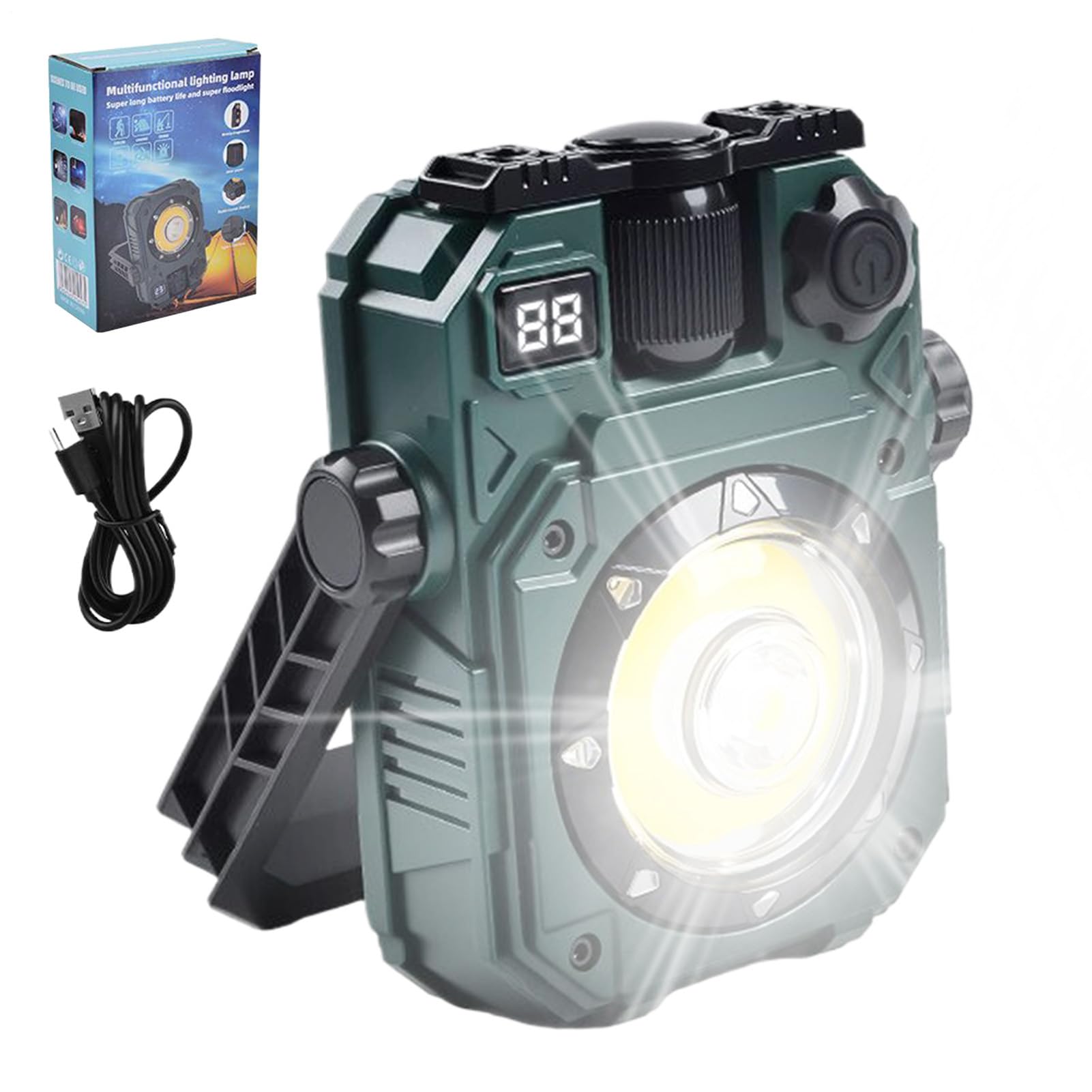 Générique Lampe Magnétique de Travail - Torche À LED Portable Solaire Pour Travail,Torche Puissante 5 Modes Portable Solaire pour Camping Réparation Voiture Atelier Chantier Maison