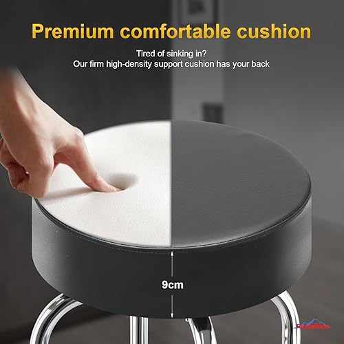 Miniatura 7 de Ruedamann Taburete de bar giratorio de 29 pulgadas de alto, asiento acolchado de cuero sintético negro, marco cromado, soporta hasta 300 libras,