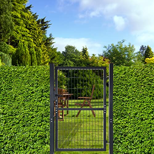Gartentor Aus Stahl – 350 X 150 Cm, Anthrazit, Mit Pfosten, Schloss & Griff – Für Garten, Hof, Terrasse