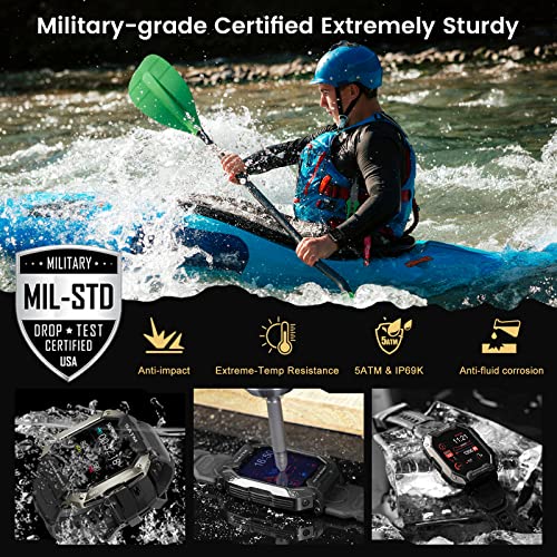 Zukyfit Smart Watch(Call Receive/Dial), Rugged Smartwatch With 24/7 Heart Rate Sleep Monitor, 5Atm Android Smart Watch For Iphone Compatible, Tactical Military Fitness Tracker For Outdoor Sports #TOP3