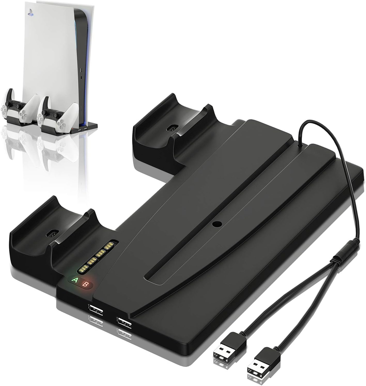 Charging Station, Vertical Stand with Controller Charger, Stand Horizontal with 4 USB C Adapter