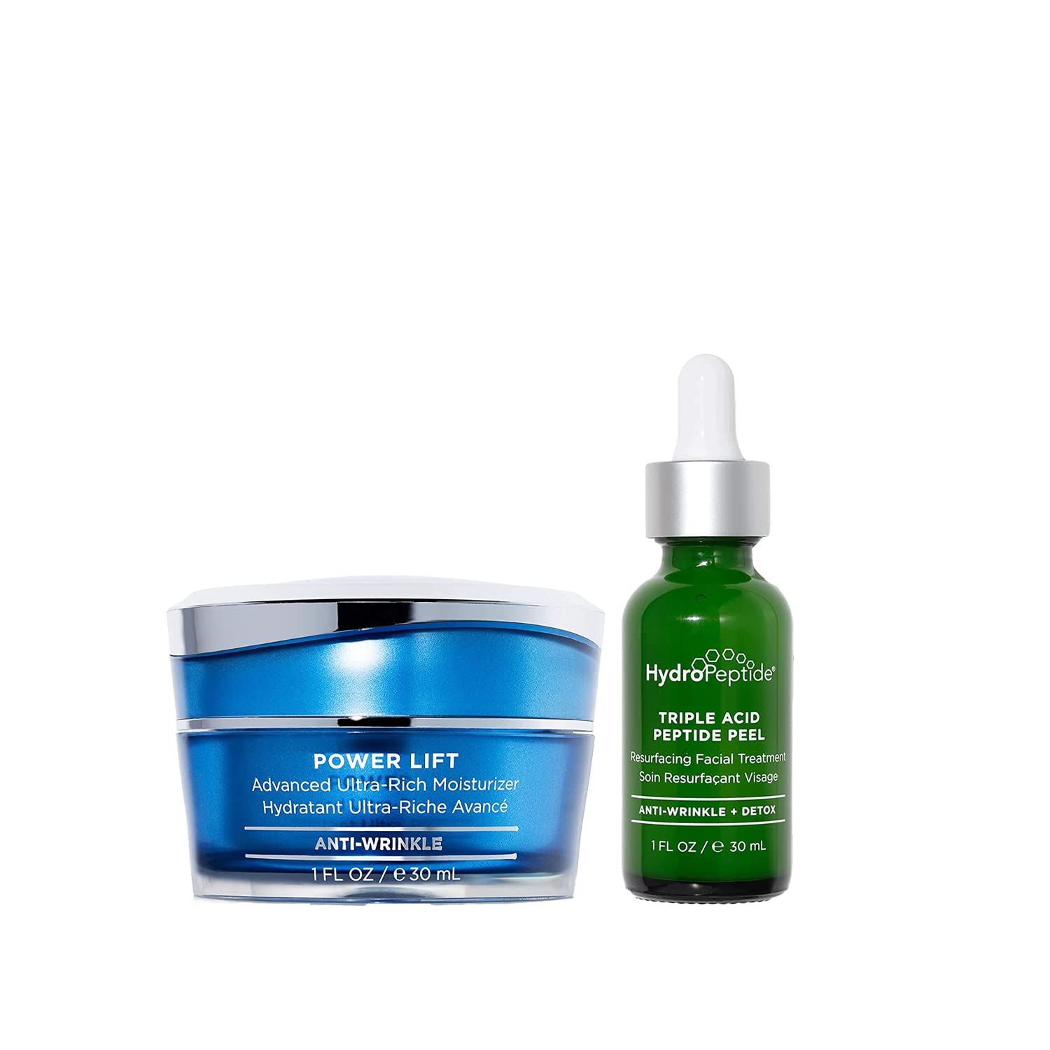 Triple Acid Peptide Peel and Power Lift Advanced Ultra-Rich Face Moisturizer Bundle, (1 Ounce each)