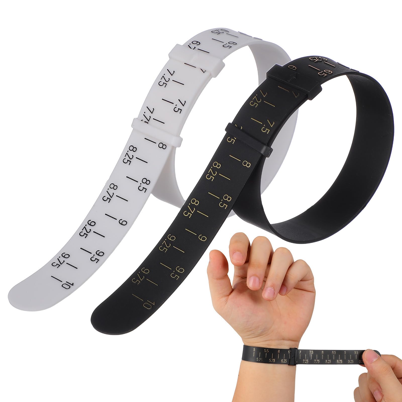 Hemobllo 2pcs Bracelet Size Gauge Measuring Tool for Wrist and Ring, Black and White Leather Strap Style Sizer for Jewelry Making and Wrist Measurements