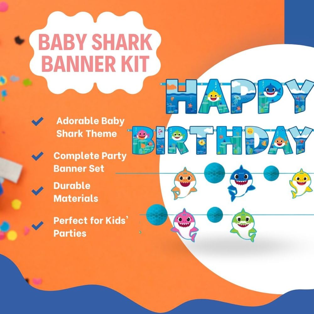 Kit de pancarta de fiesta de Baby Shark – 6 x 6.5 pulgadas y 5.75 x 6.5 pulgadas | Diseño surtido | 1 juego de 2 piezas
