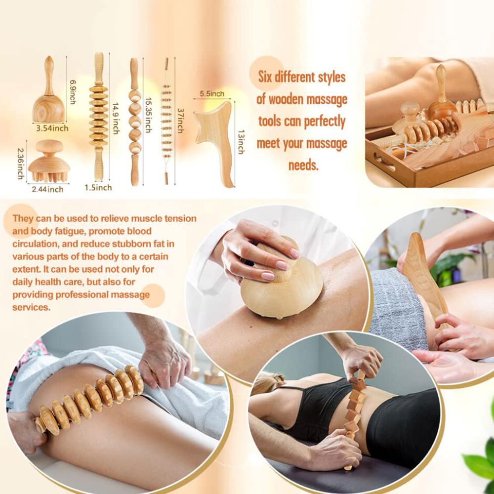 6Pcs Wooden Roller Masażer Zestaw Masażera Drewnianego Narzędzie Do Masażu Terapii Drewnianej Do Odwadniania Limfatycznego Ciała Rzeźbianie Bólu Mięśni Łagodzenie Bólu