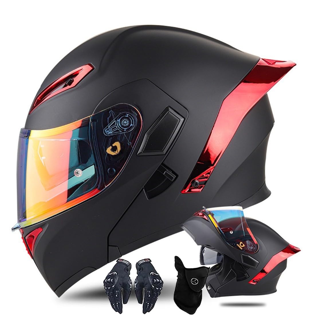 Moto Flip Up Casco Modulare, Casco Full Face Casco Modulare ECE Approvato Pieghevole Modulare Integrale Caschi Moto Con Doppia Lente, S ~ XL