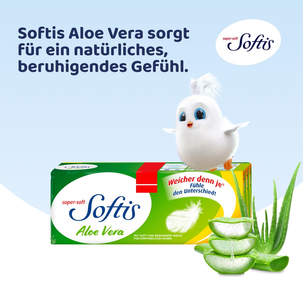 Softis Aloe Vera, 300 (30 x 10) Päckchen Taschentücher, 4-lagig | Taschentücher mit feinem Duft und Aloe Vera Lotion, Seitliche Öffnung zur hygienischen Tuchentnahme, FSC-zertifiziert