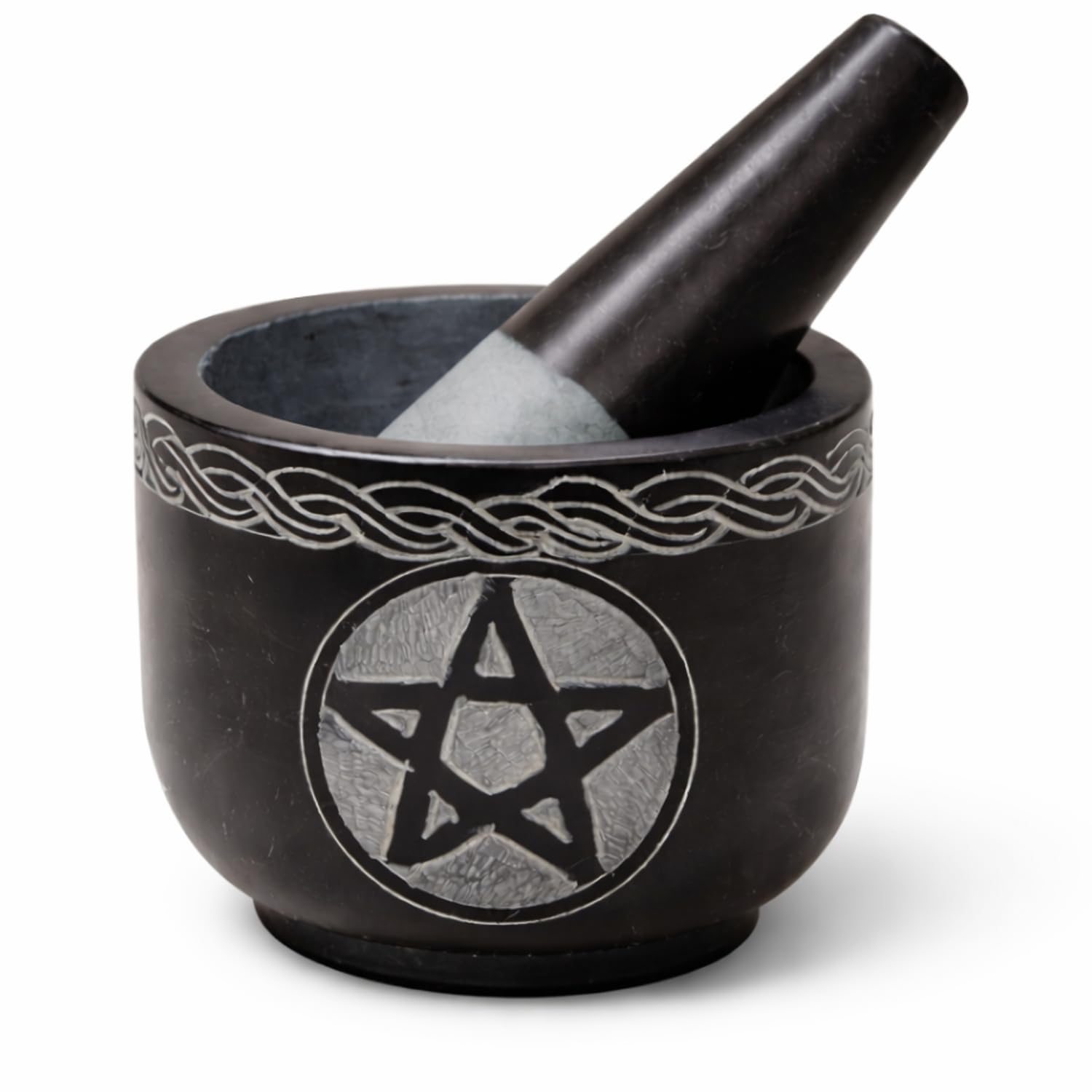 Juego de mortero y maja único – Maja y mortero tazón molino de piedra sólida para hierbas especias, guacamole ajo y jengibre raíz