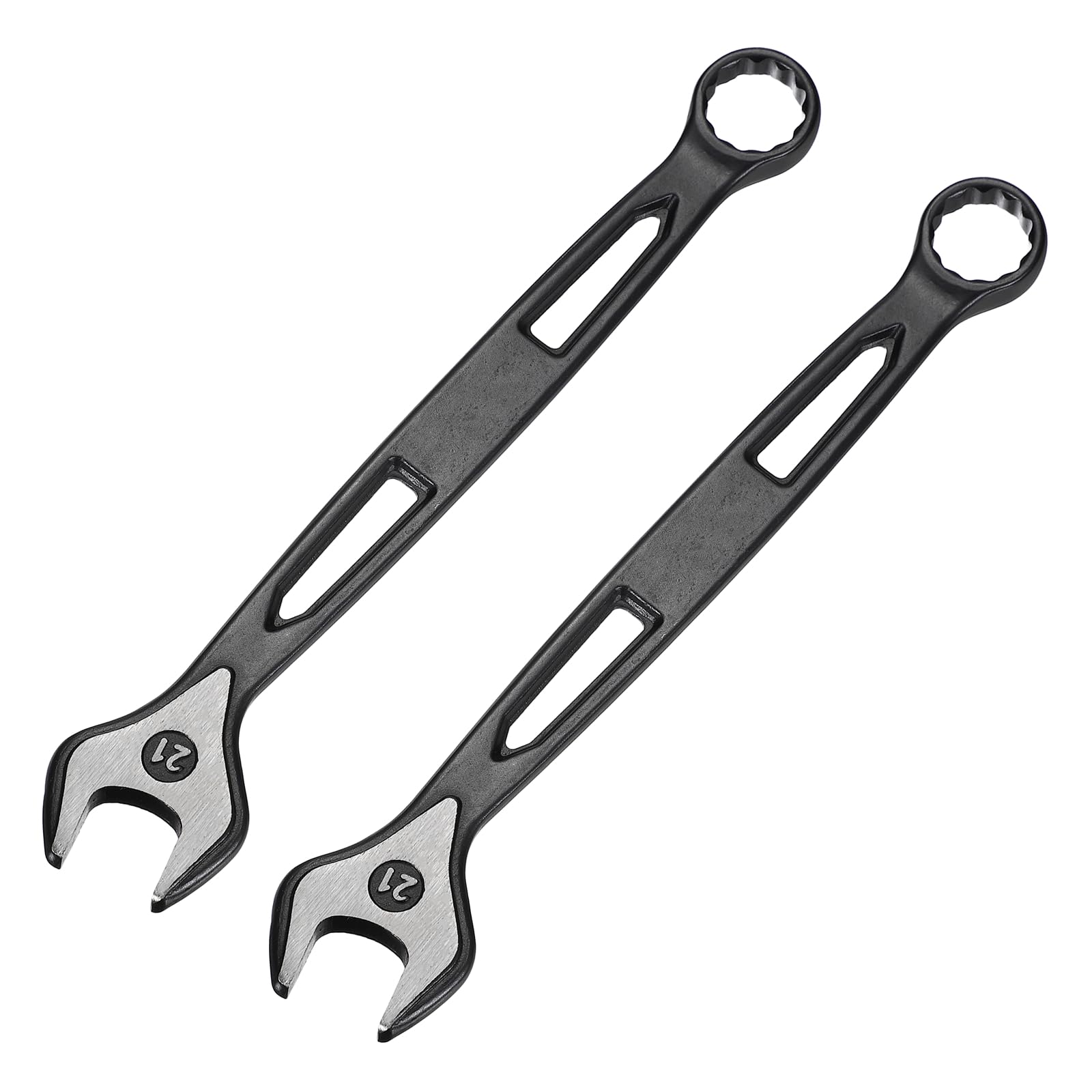 sourcing map 2pcs Combination Wrench 21mm Metric Extra Long 12-Point Box and Open End Carbon Steel Double Ended Industrial Grade Spanner for Automotive Furniture Machinery DIY Repair, Black