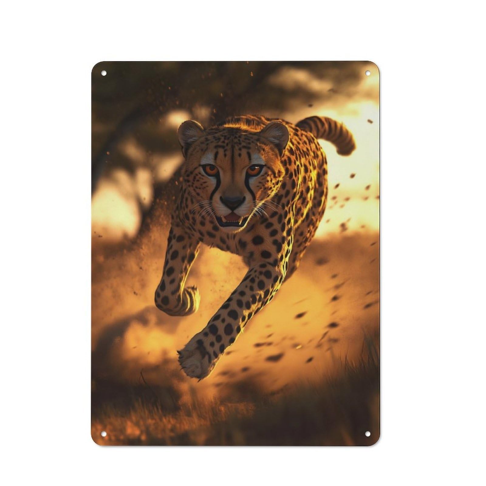 Junmoney Cheetah Running At Sunset Rustic Metal Plaque 40X30cm For Guest Room Or Hallway, For Home Interiors, Feature Walls And Decorative Displays