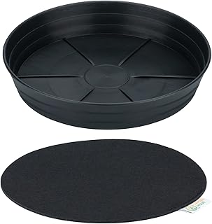 Garden Hour 10 Inch Medium Plant Saucers for Potted Plants & Felt Mat for Floor Protection - Plastic Plant Trays for Indoors No Holes - Extra-Deep Drip Trays for Potted Plants - 10W x 1.7D in.
